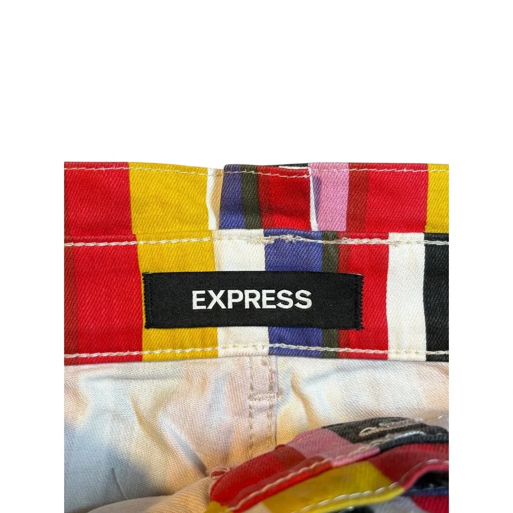 Express‎ Multicolor Striped Tie Waist Extreme High Rise Shortie Shorts Size 4 - Picture 6 of 11